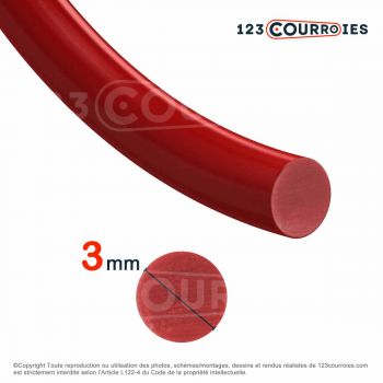 Le modèle de Courroie ronde thermosoudable rouge diamètre 3 mm - CR3-ROUGE